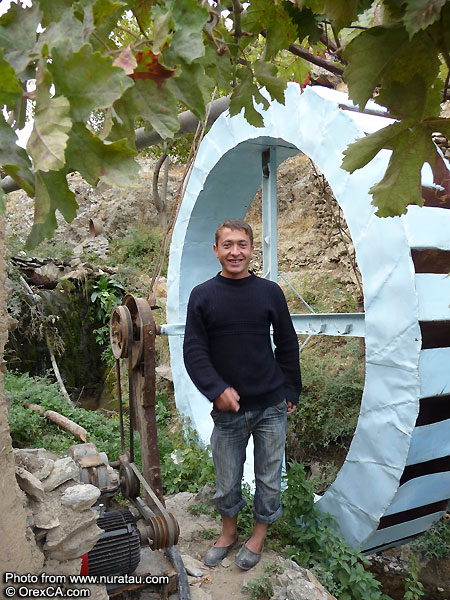 He water wheel is driving a generator