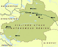 A map of Xinjiang-Uygur Autonomous Region of China