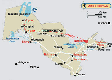 Map of Uzbekistan tour - Around the Ancient Cities of the Orient