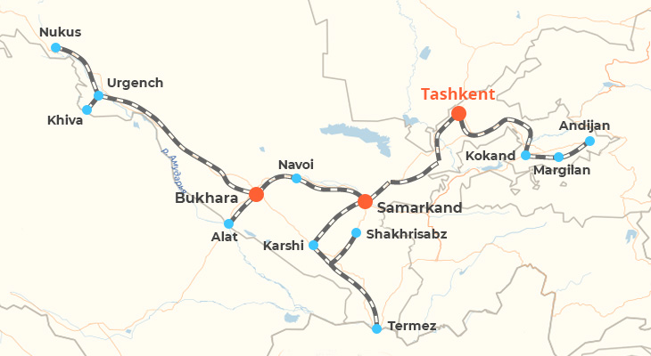 Map of Uzbekistan Train Routes