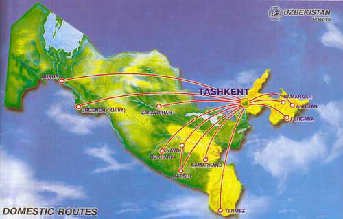 maps of uzbekistan. Uzbekistan Airways Domestic