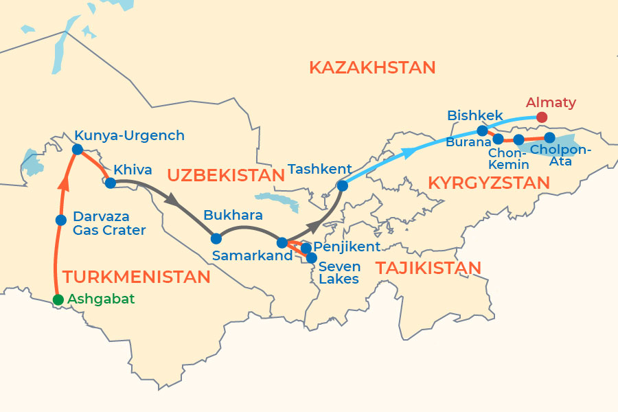 Central Asia Explorer Tour map