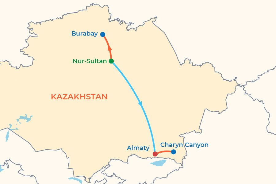 Kazakhstan Highlights Tour map