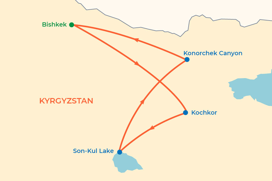 Nomads and Nature of Kyrgyzstan Tour map