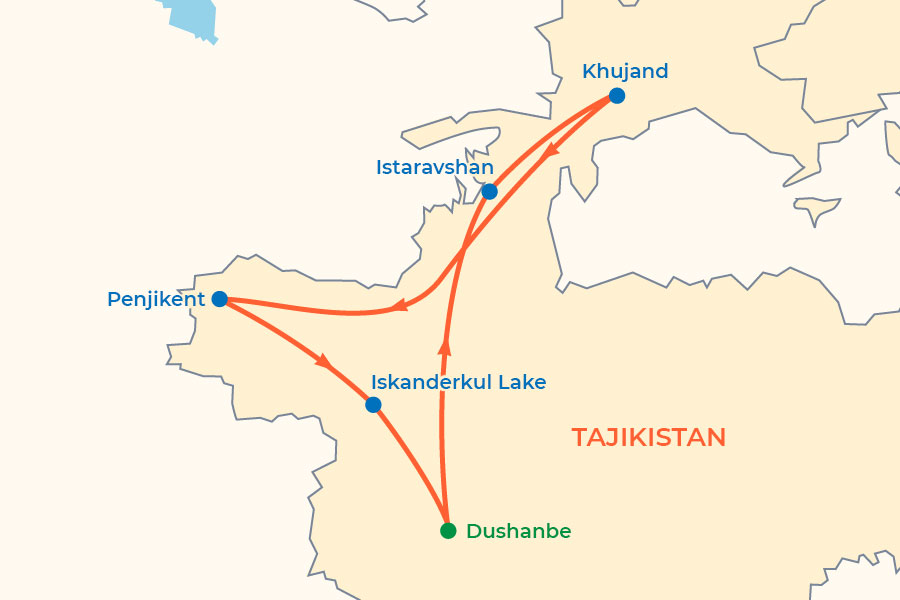 Ancient Treasures of Tajikistan Tour map