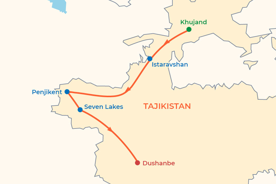 Discover Tajikistan Tour map