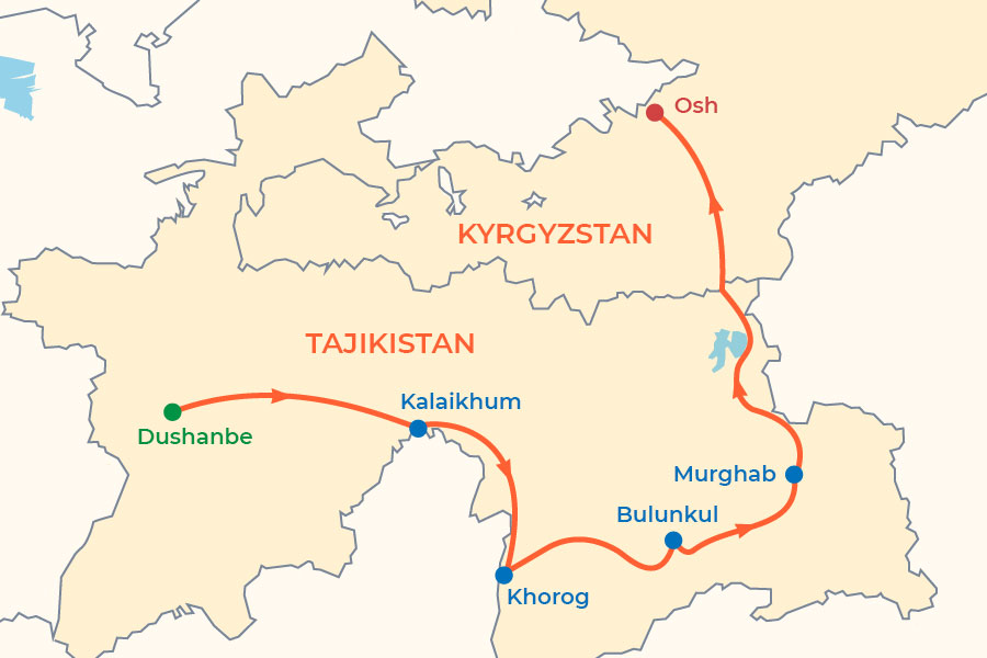 M41 Pamir Highway Tour map