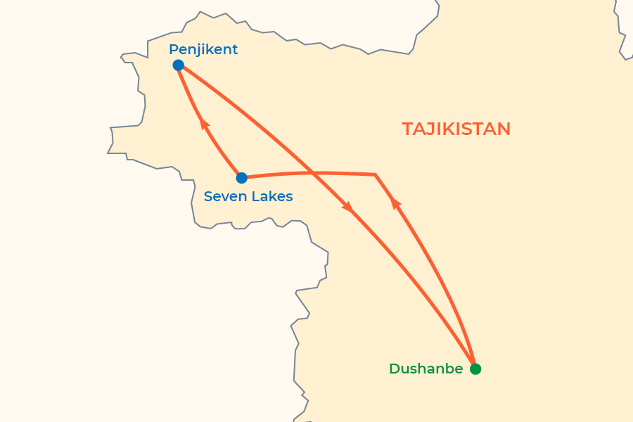 Silk Road Sites in Tajikistan Tour map