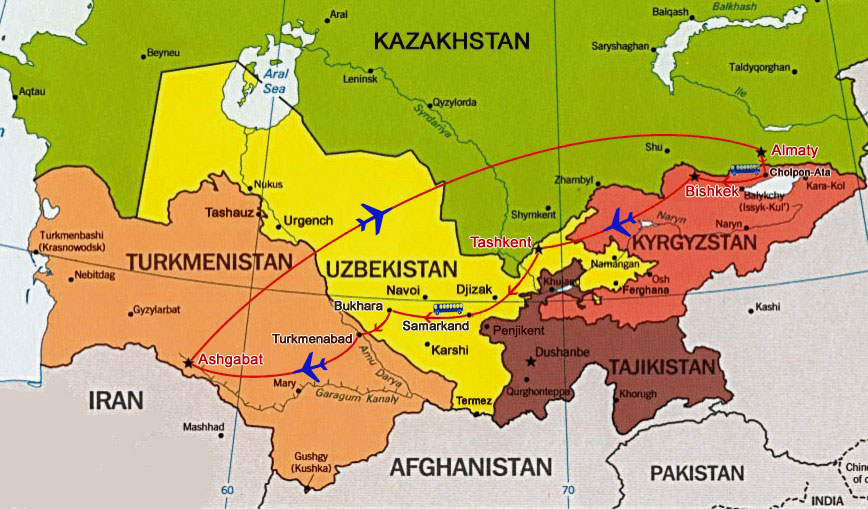 Карта узбекистан и казахстан