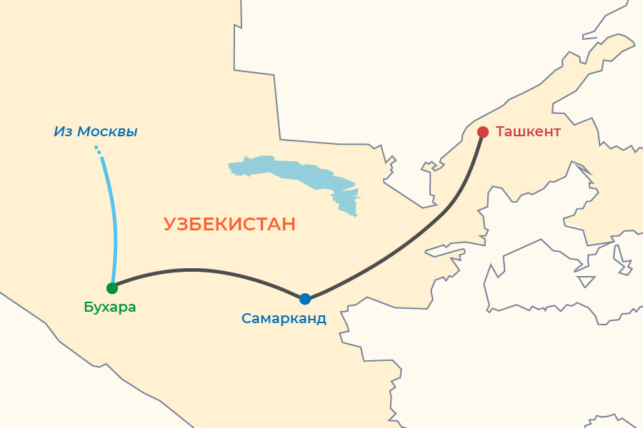 Путешествие по древним городам Узбекистана, карта тура