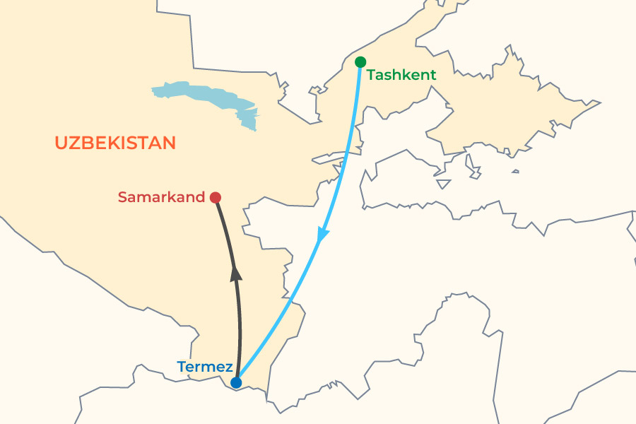 Buddhism in Uzbekistan Tour map
