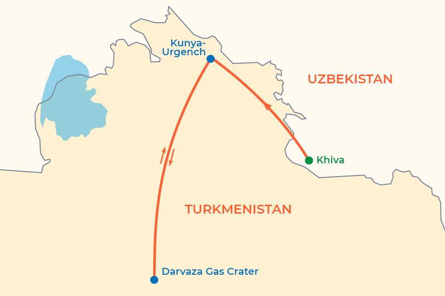 Darvaza Gas Crater Tour from Khiva map