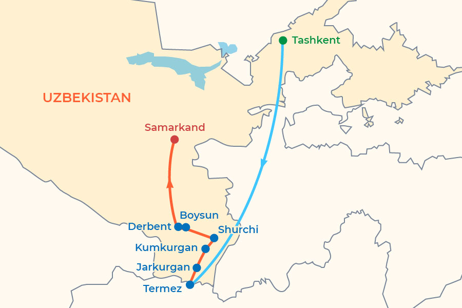 Two-Day Termez Tour map