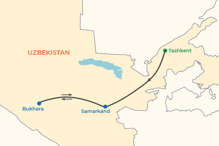 Golden Road to Samarkand Tour from UK map