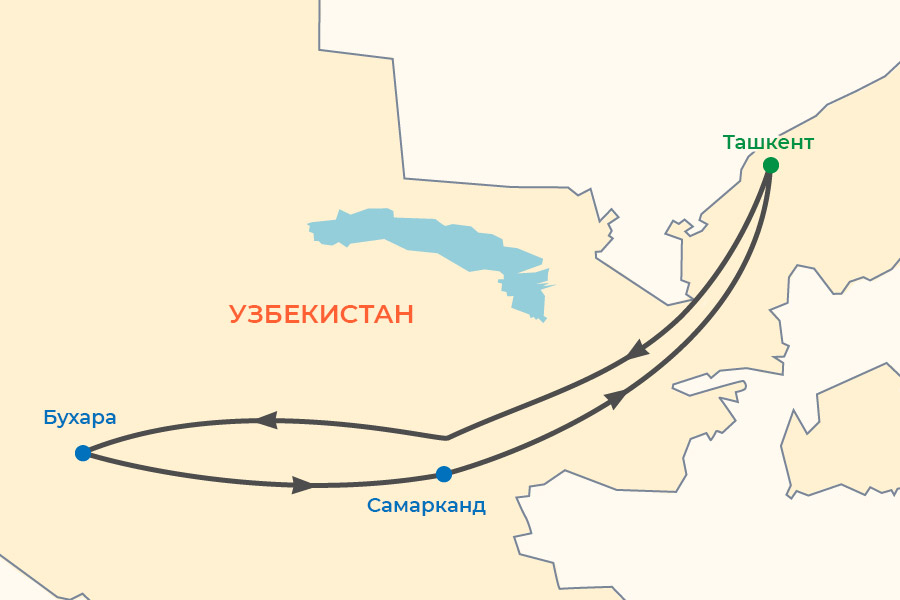 Тур на майские праздники в Узбекистан 2022-2023, карта тура