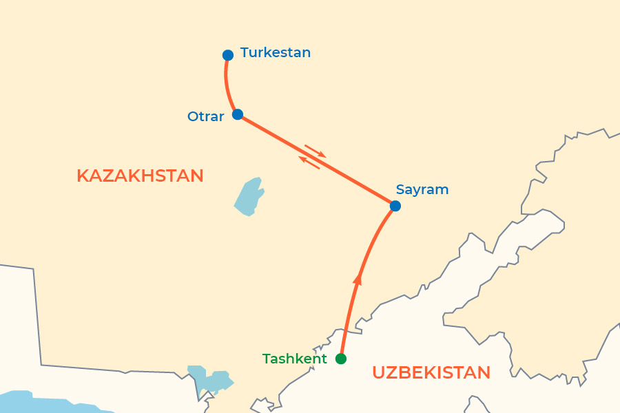 2-Day Turkestan and Otrar Tour (from Tashkent) map