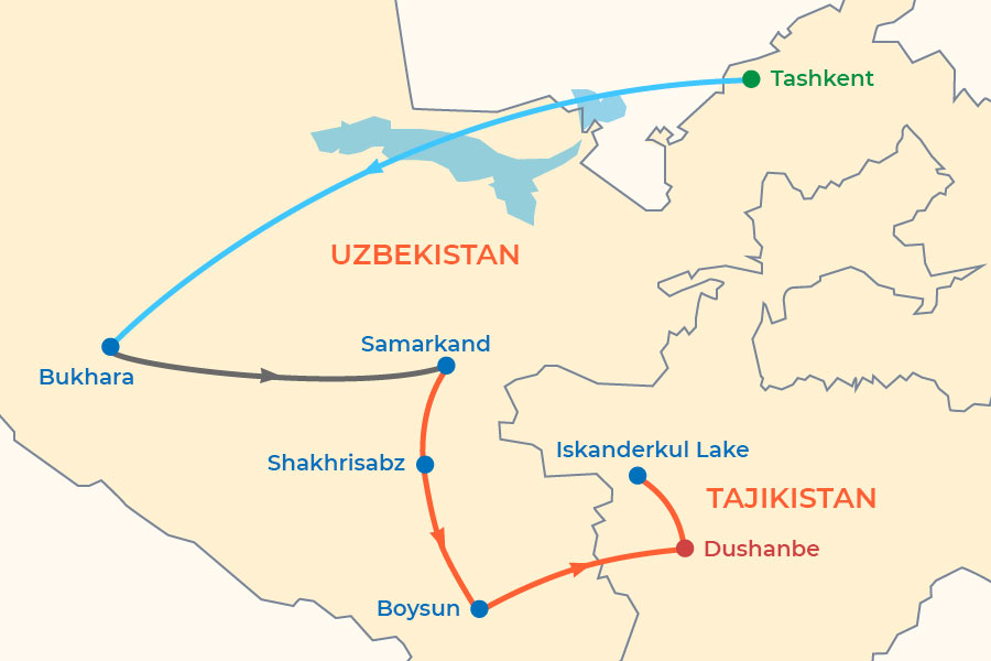 Uzbekistan-Tajikistan 10-Day Tour map