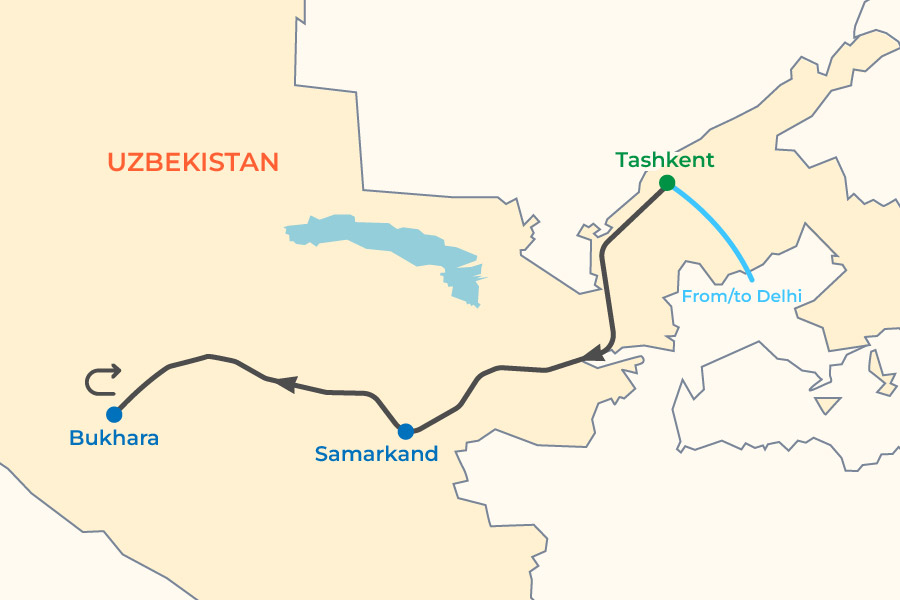Uzbekistan UNESCO Sights Tour from India map