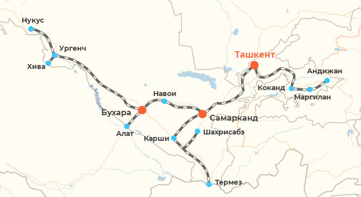 Карта железных дорог Узбекистана